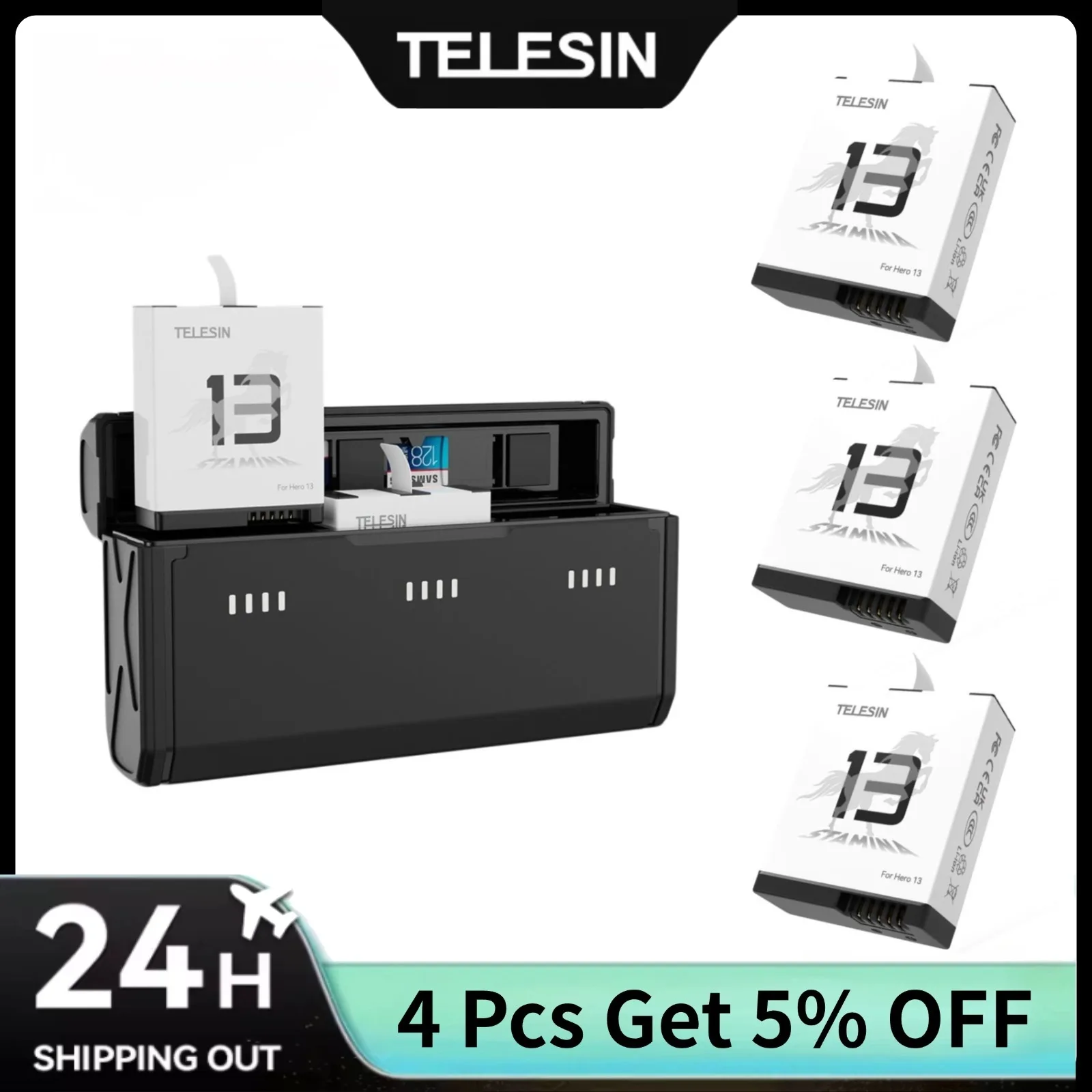 Gopro Action Camera Hero 13 Black - TELESIN Draagbare snellaadbox en uithoudingsvermogenbatterijset voor