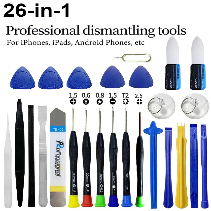 Electronics Repair Training - 26-delige professionele telefoonreparatieset met schroevendraaierset, krik,
